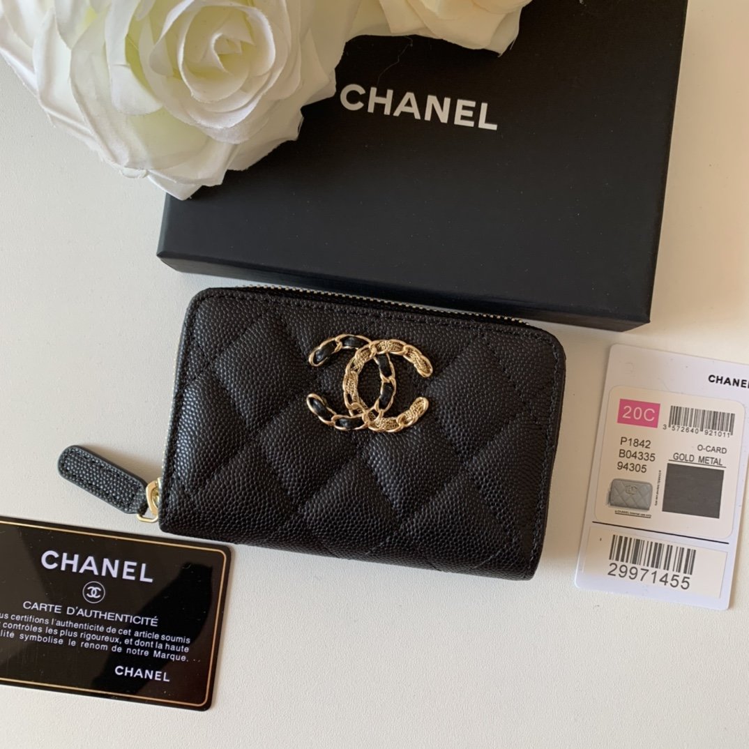 Replica Chanel AP1842 New Wallet Wallet Grained Calfskin Gold-Tone Metal Black