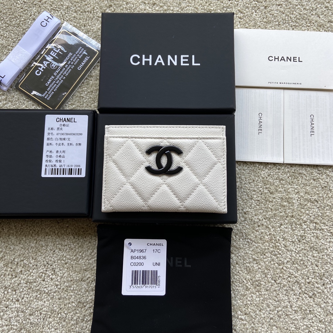 Replica Chanel AP1967 Small Card Holder Wallet White With Black CC