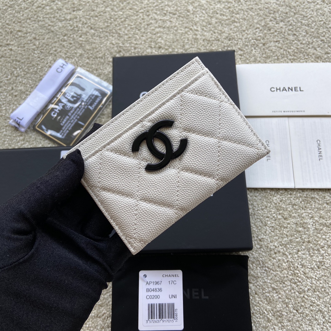 Replica Chanel AP1967 Small Card Holder Wallet White With Black CC