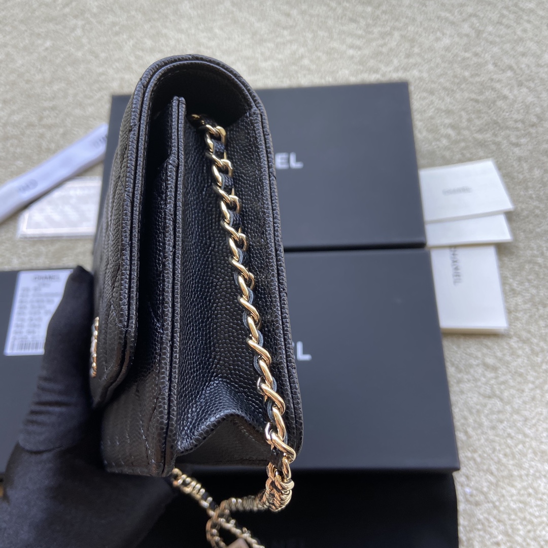 Replica Chanel AP2021 Women Plain Wallet On Chain Caviar Leather Black