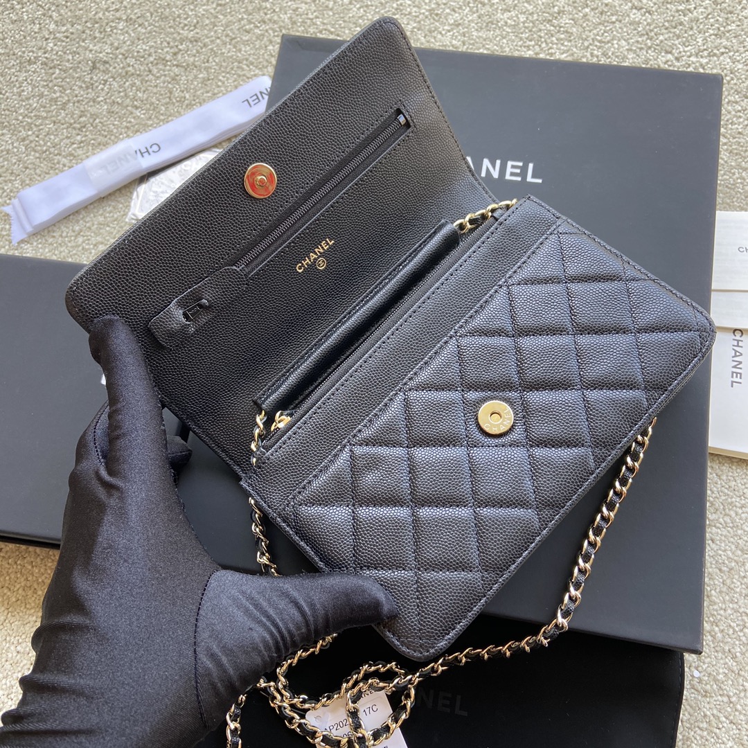 Replica Chanel AP2021 Women Plain Wallet On Chain Caviar Leather Black