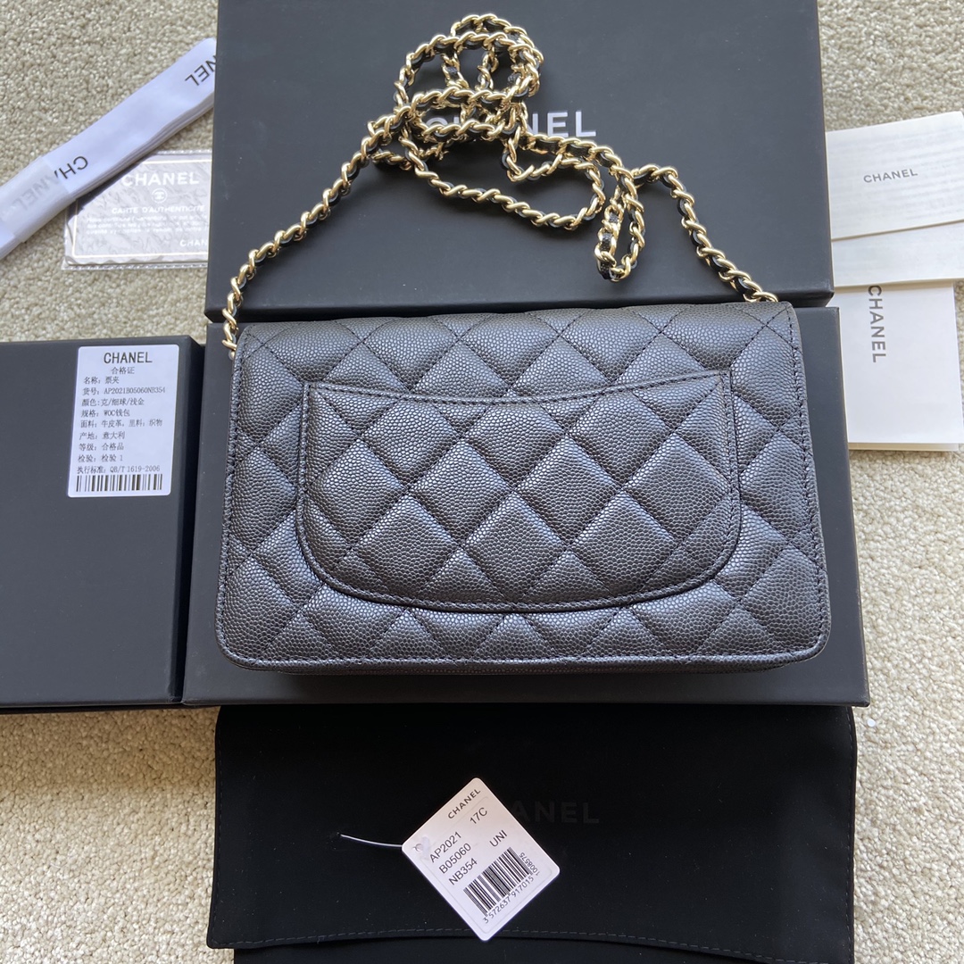 Replica Chanel AP2021 Women Plain Wallet On Chain Caviar Leather Black