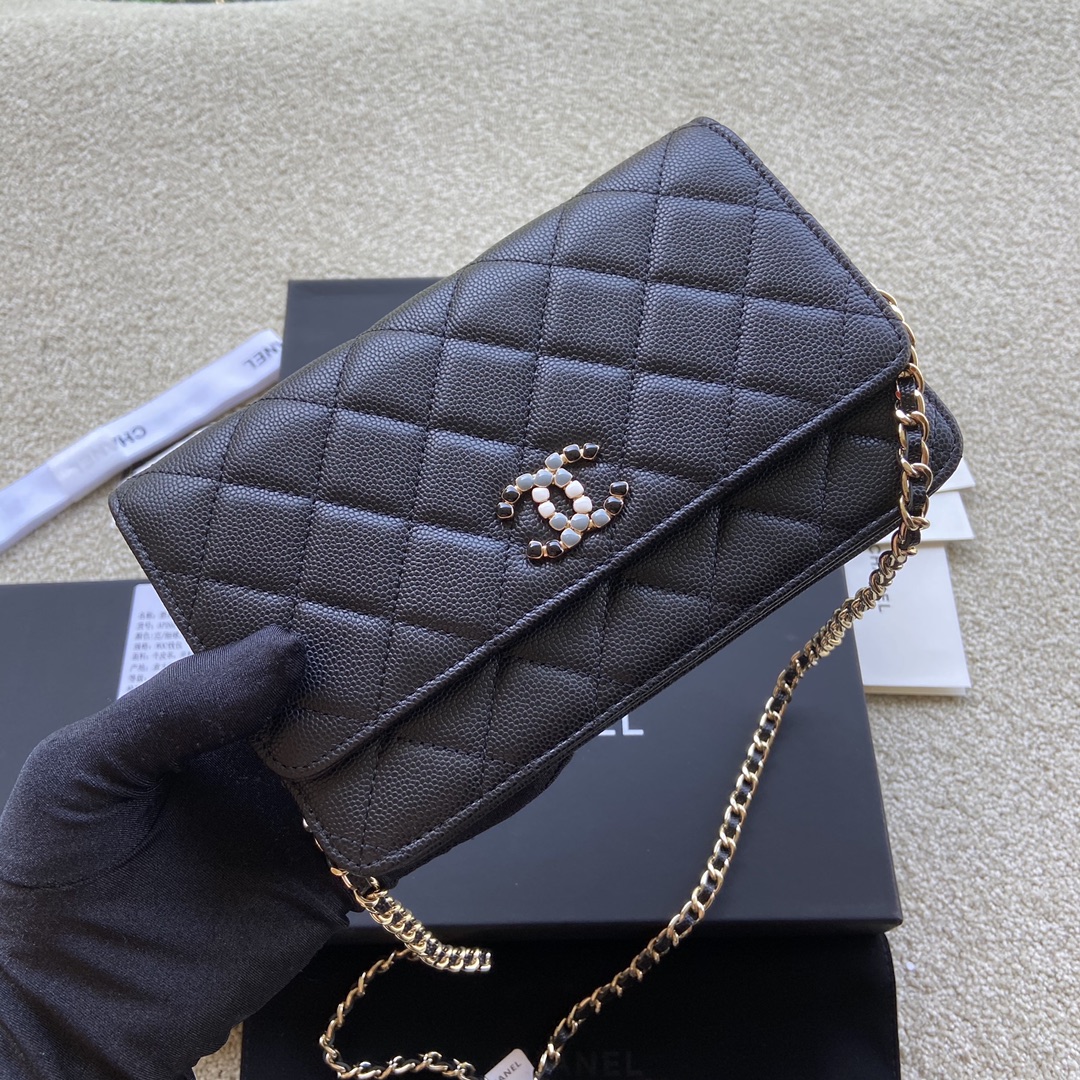 Replica Chanel AP2021 Women Plain Wallet On Chain Caviar Leather Black