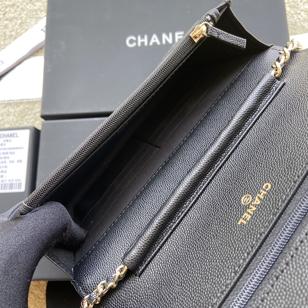 Replica Chanel AP2021 Women Plain Wallet On Chain Caviar Leather Black