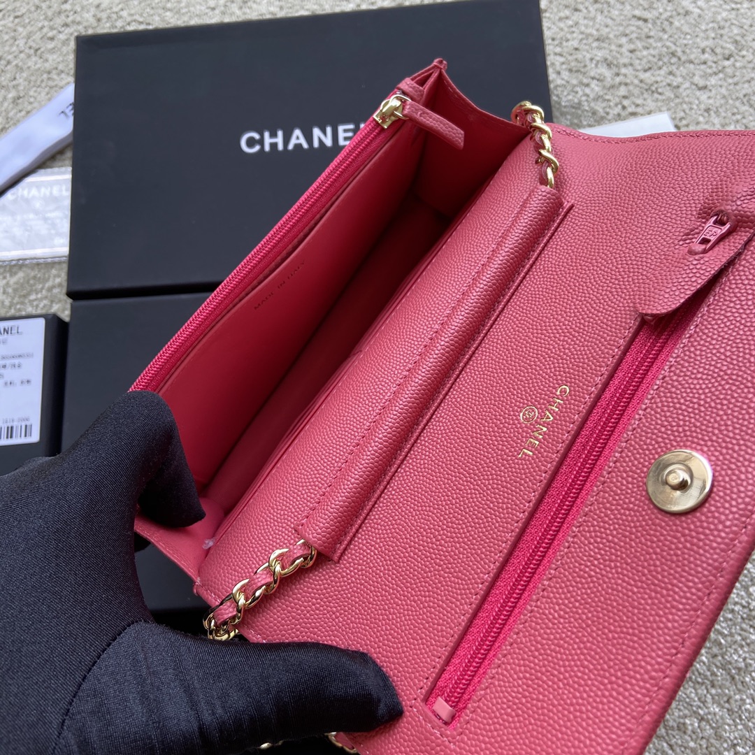 Replica Chanel AP2021 Women Plain Wallet On Chain Caviar Leather Rose