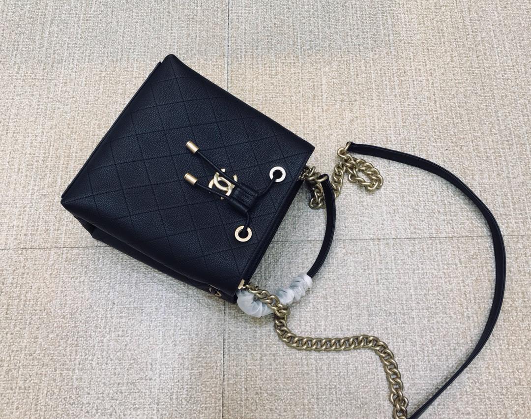 Replica Chanel AS0310 Drawstring Bag Grained Calfskin Gold Tone Metal Black