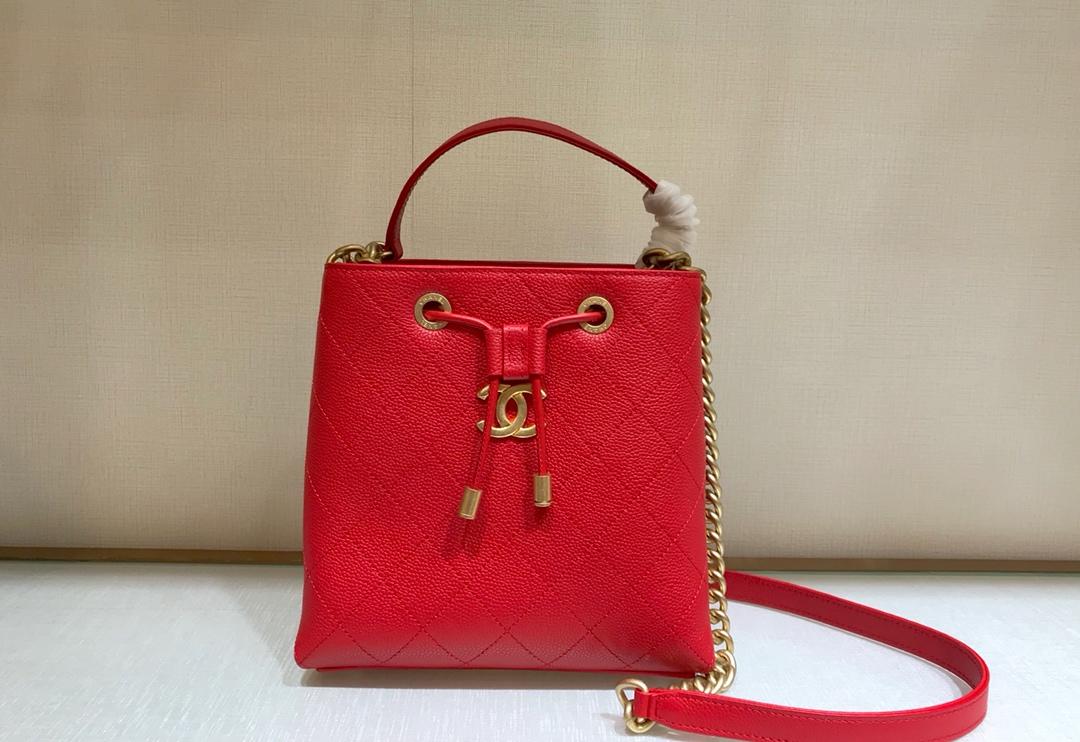 Replica Chanel AS0310 Drawstring Bag Grained Calfskin Gold Tone Metal Red