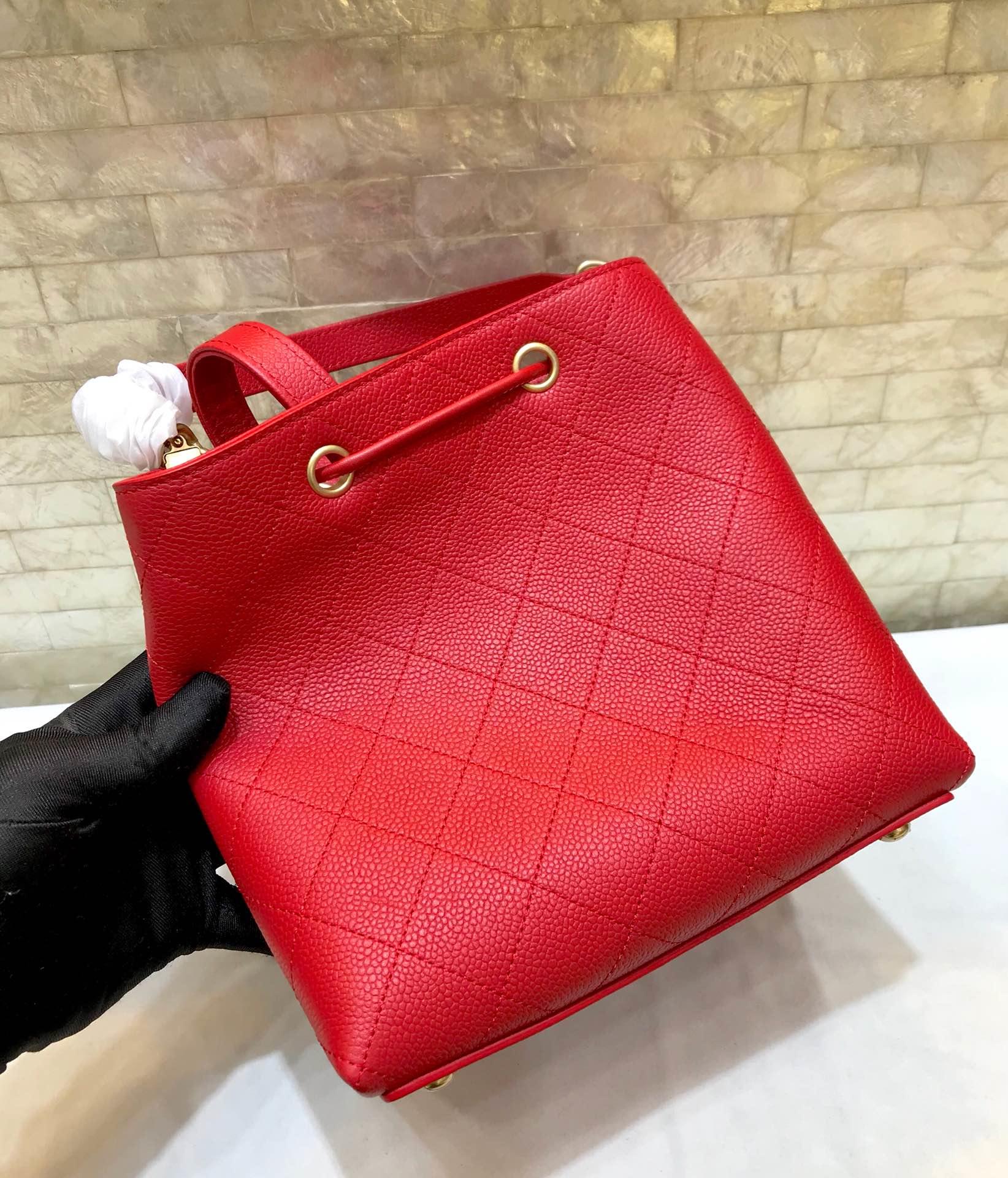 Replica Chanel AS0310 Drawstring Bag Grained Calfskin Gold Tone Metal Red