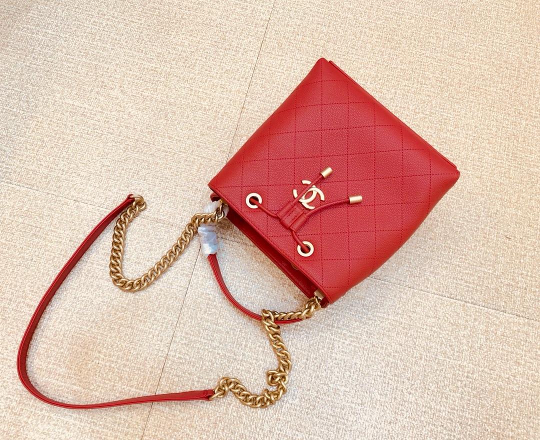 Replica Chanel AS0310 Drawstring Bag Grained Calfskin Gold Tone Metal Red