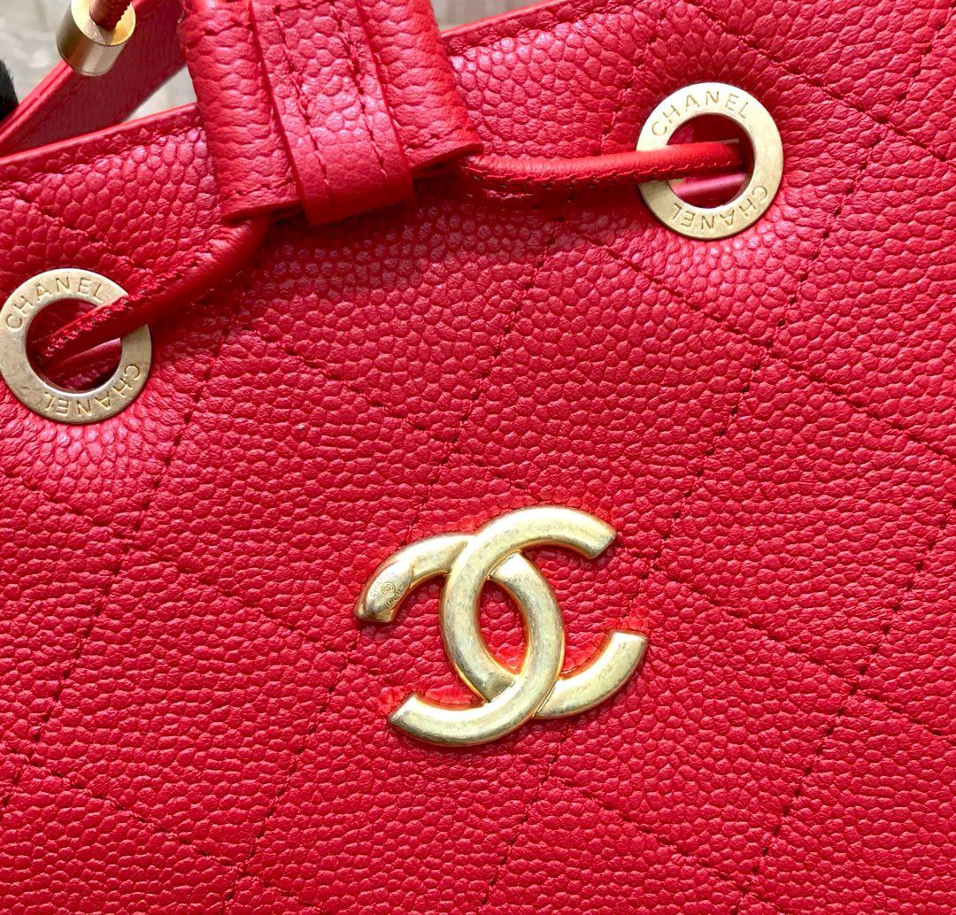 Replica Chanel AS0310 Drawstring Bag Grained Calfskin Gold Tone Metal Red