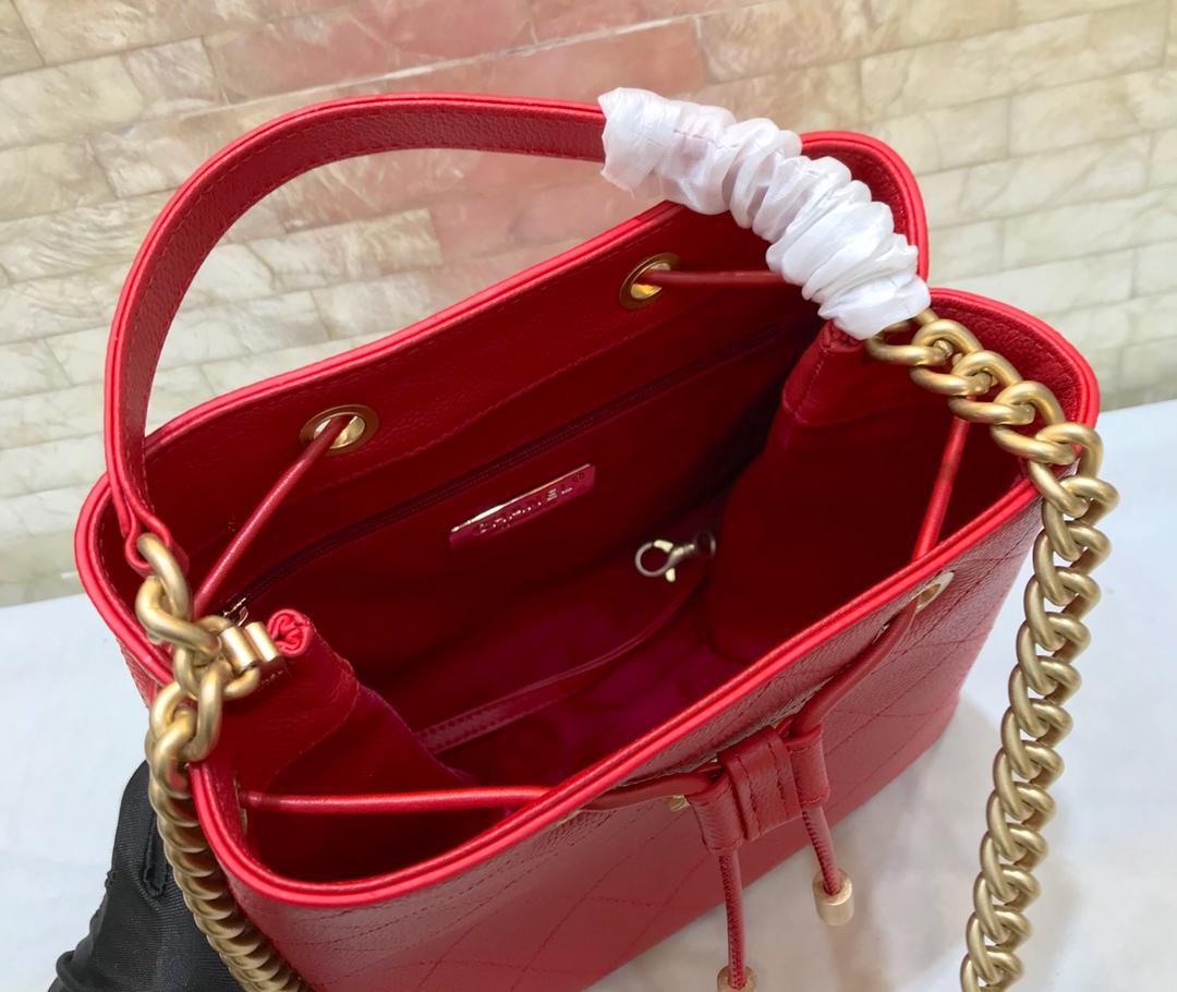 Replica Chanel AS0310 Drawstring Bag Grained Calfskin Gold Tone Metal Red