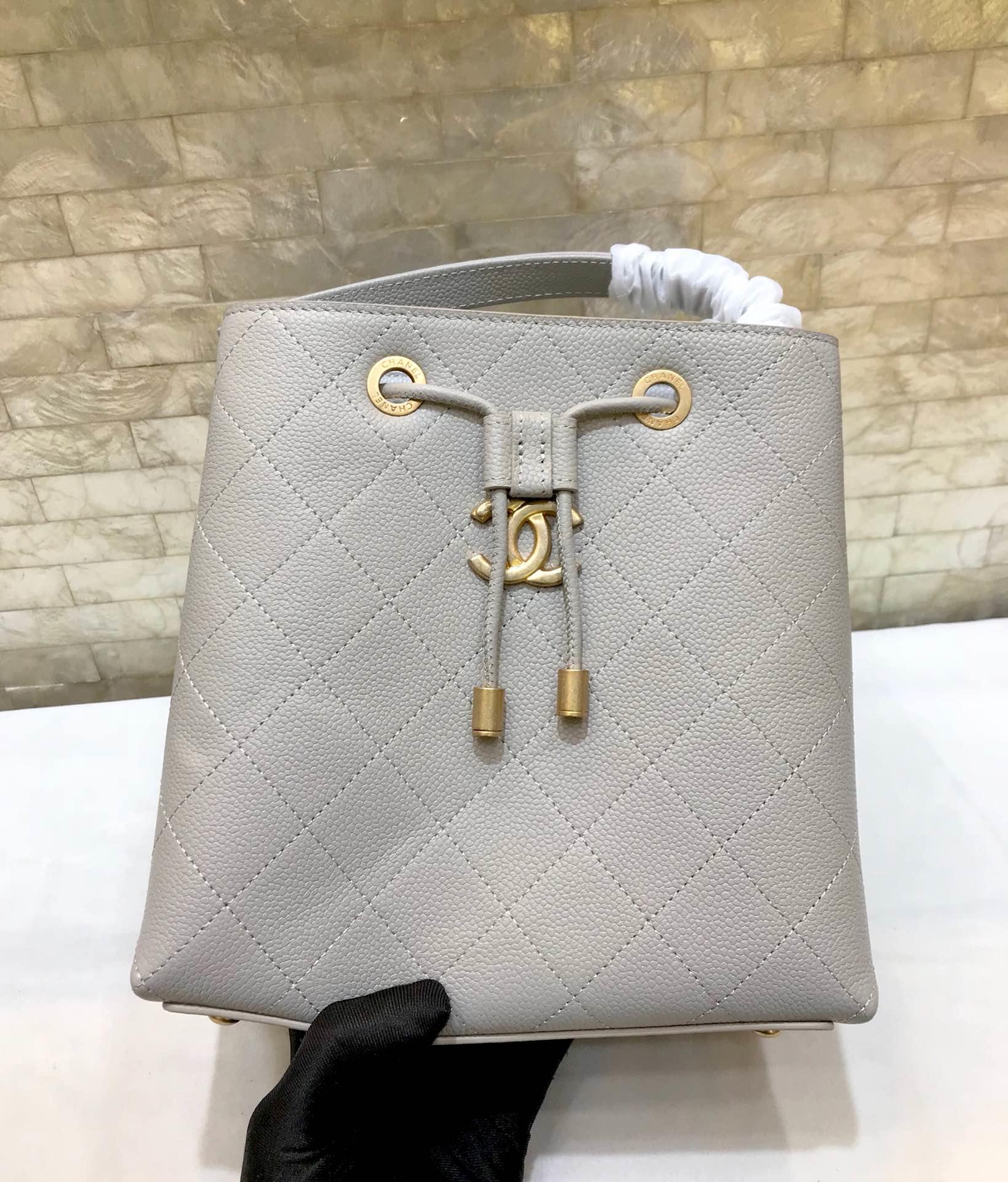 Replica Chanel AS0310 Drawstring Bag Grained Calfskin Gold Tone Metal