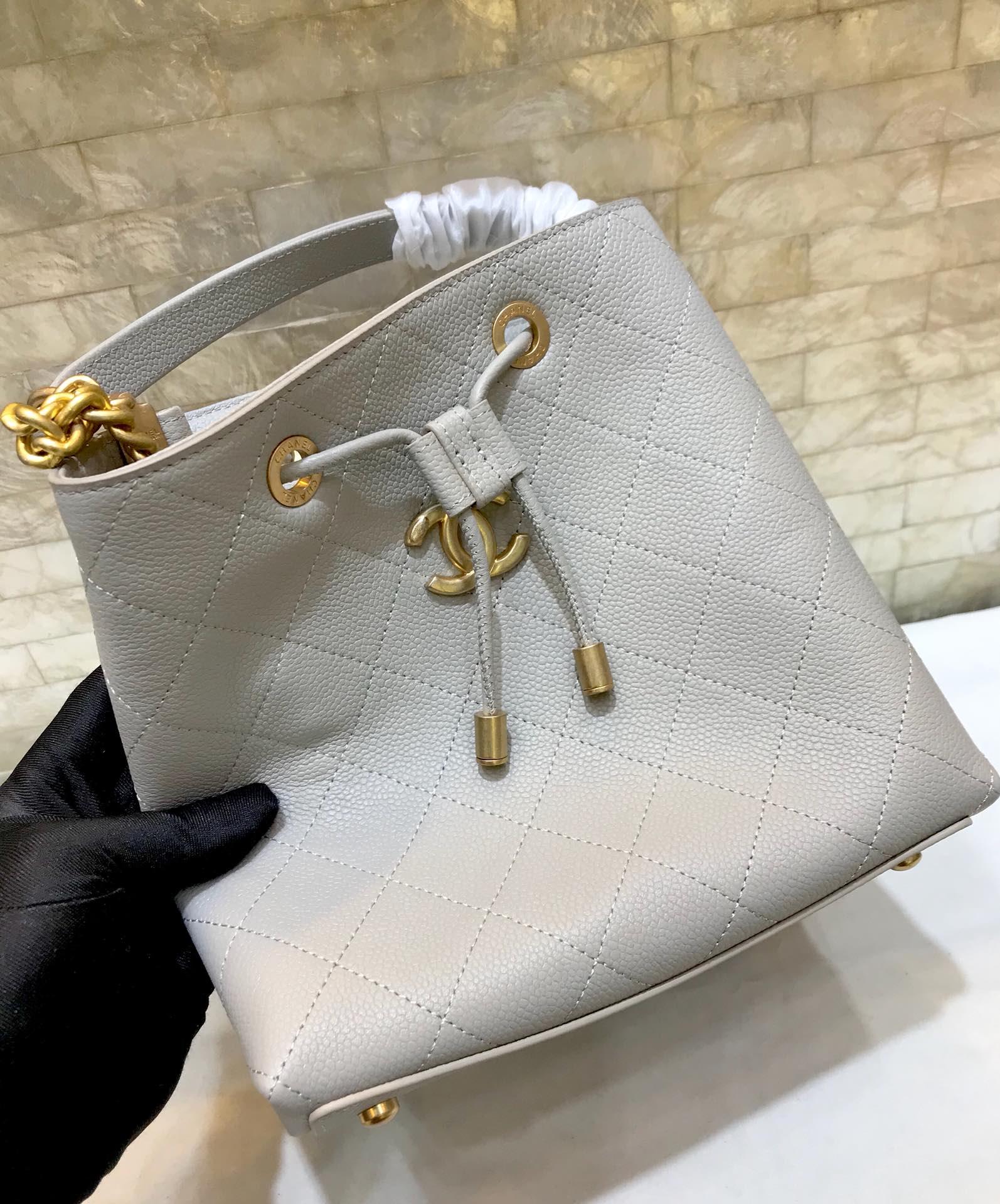 Replica Chanel AS0310 Drawstring Bag Grained Calfskin Gold Tone Metal