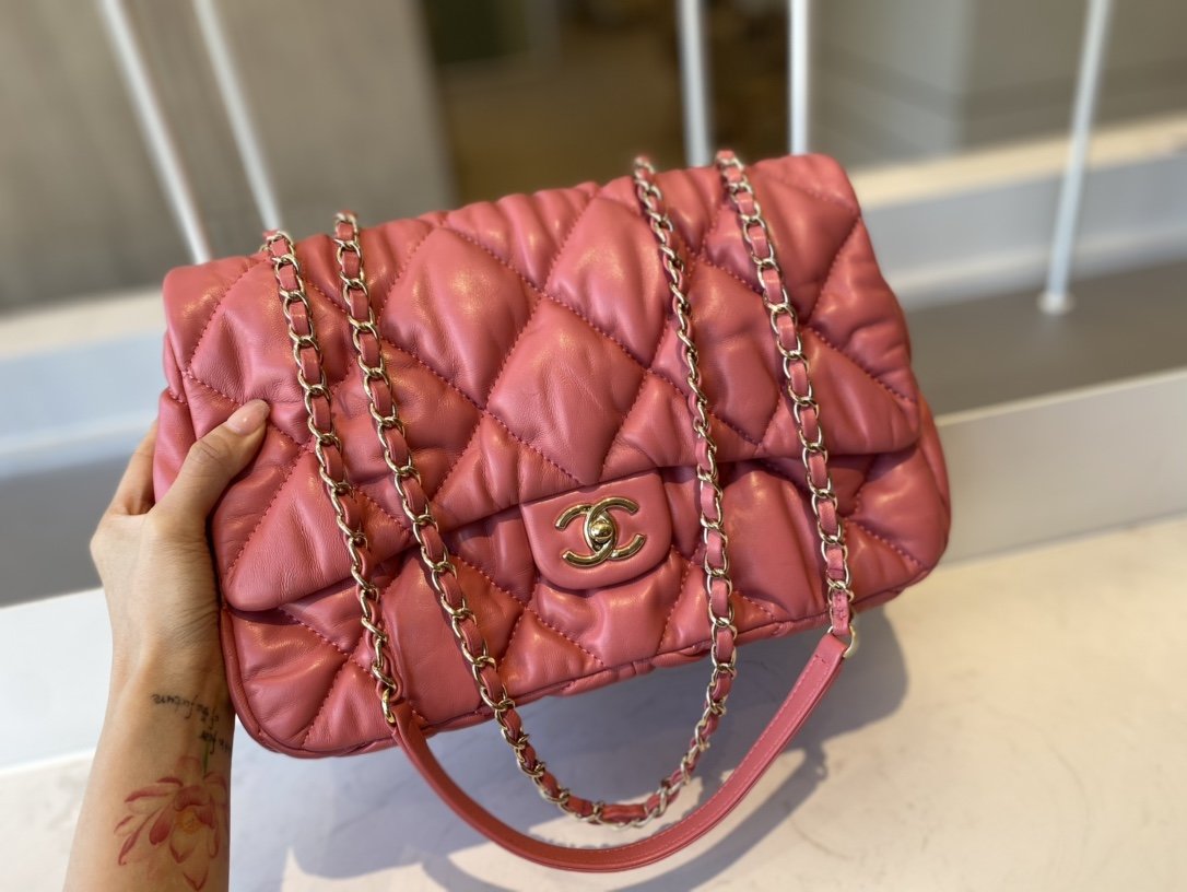 Replica Chanel AS2234 Large Flap Bag Calfskin Gold-Tone Metal Pink 20cm