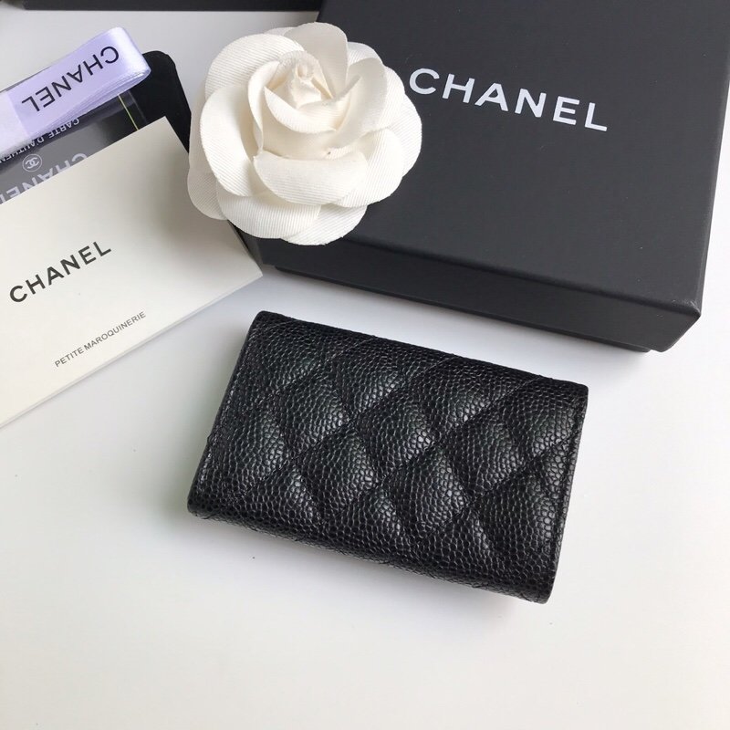 Replica Chanel CF Card Small Wallet Grained Calfskin  Silver-Tone Metal Black 