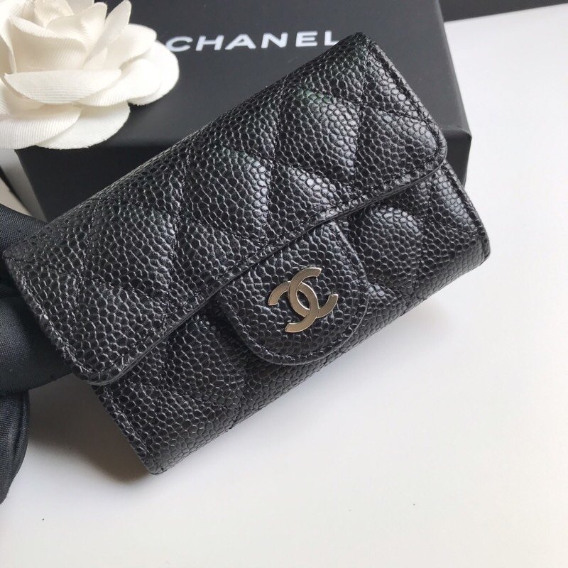 Replica Chanel CF Card Small Wallet Grained Calfskin  Silver-Tone Metal Black 