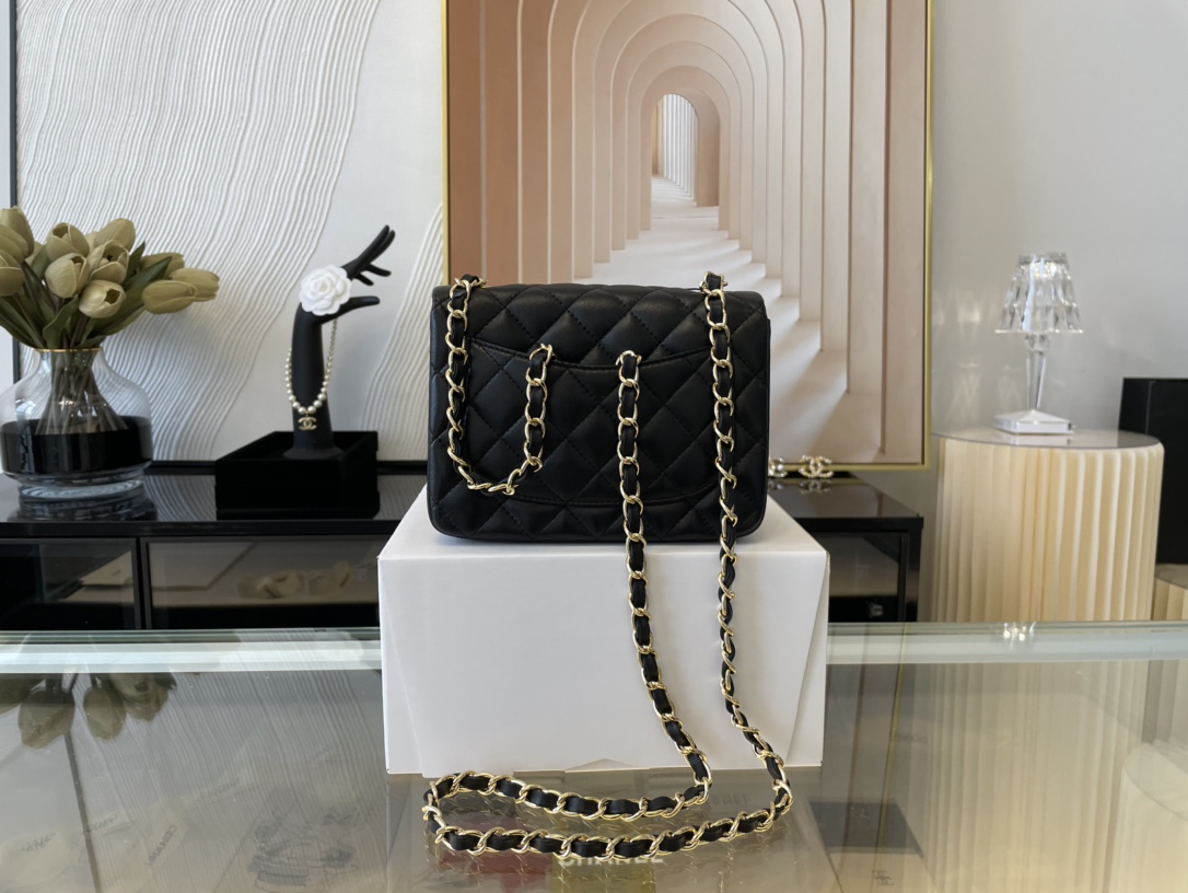 Replica Chanel Clasica Flap Mini Chain Shoulder Bag 17cm Quilted Lambskin With Gold Black