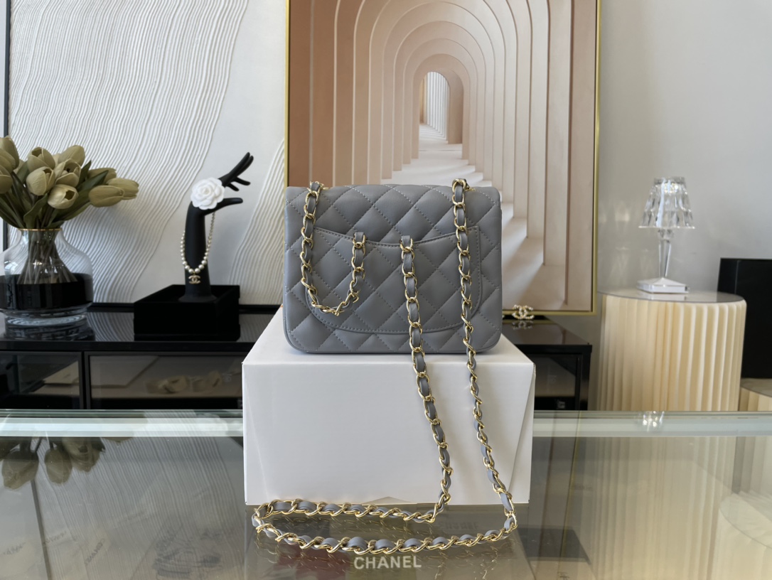 Replica Chanel Clasica Flap Mini Chain Shoulder Bag 17cm Quilted Lambskin With Gold Gray