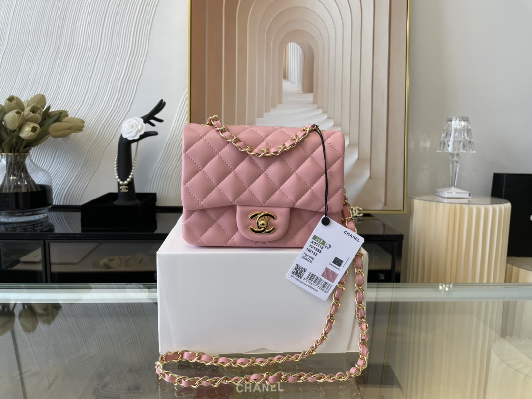 Replica Chanel Clasica Flap Mini Chain Shoulder Bag 17cm Quilted Lambskin With Gold Pink