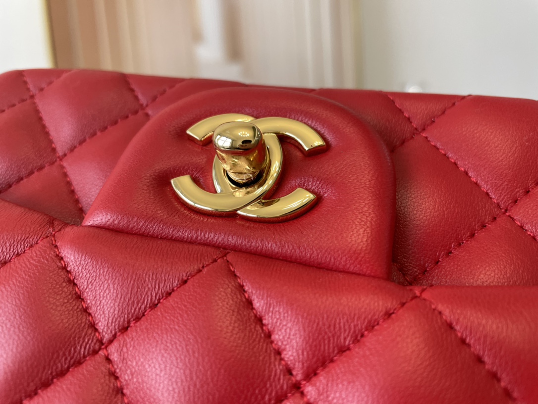 Replica Chanel Clasica Flap Mini Chain Shoulder Bag 17cm Quilted Lambskin With Gold Red