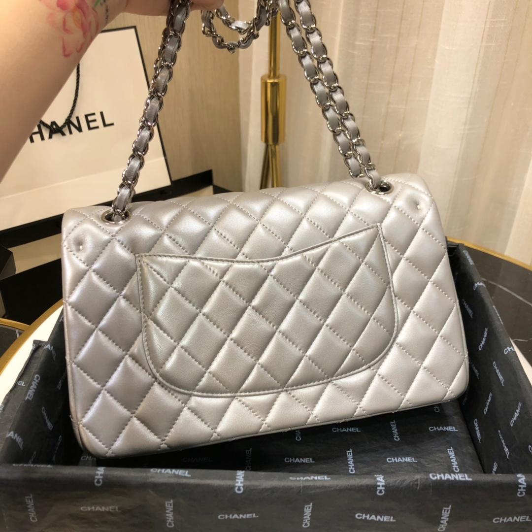 Replica Chanel Classic Flap Handbag Lambskin Silver-Tone Metal Sliver A01112