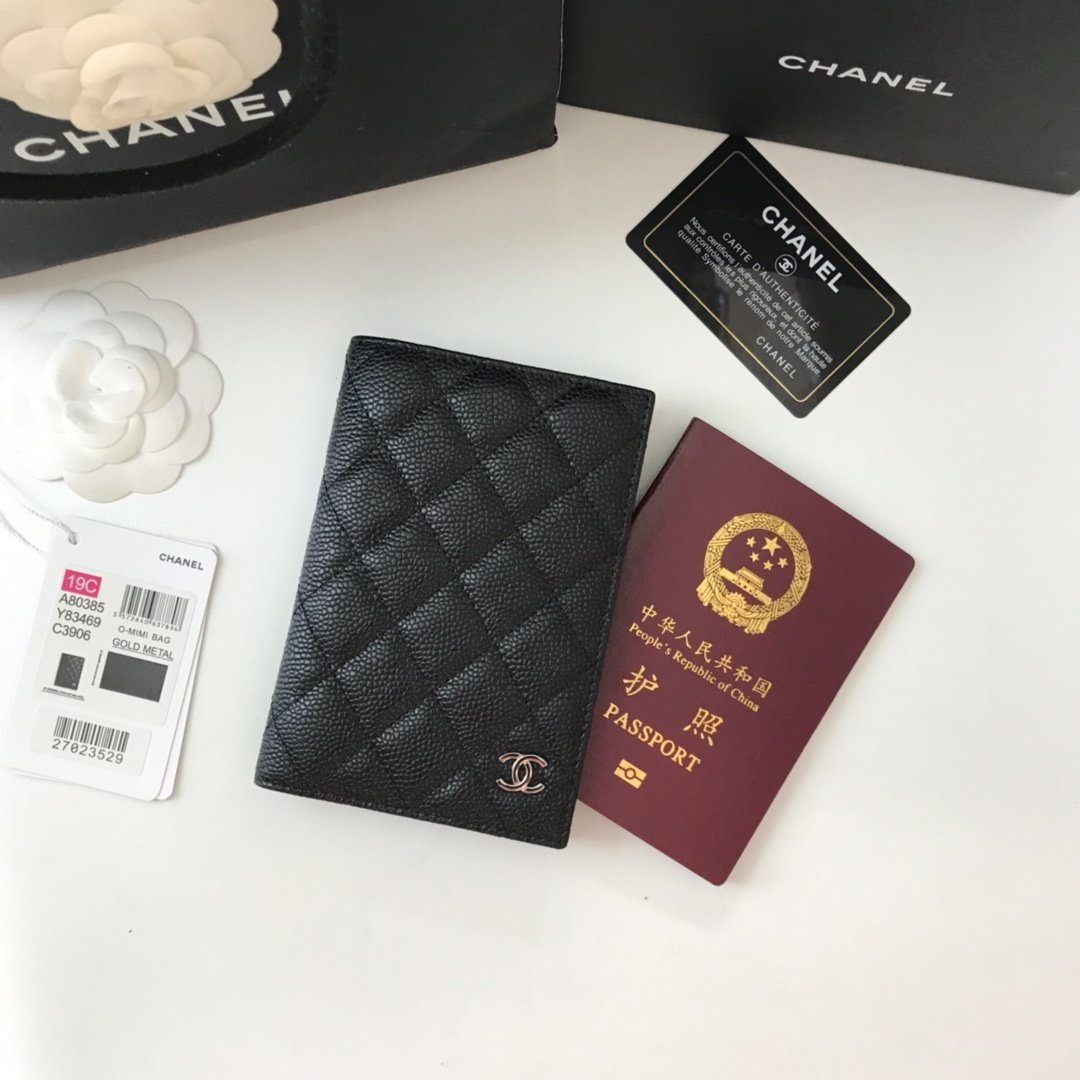 Replica Chanel Classic Passport Holder Features Grained Calfskin Silver-Tone Metal