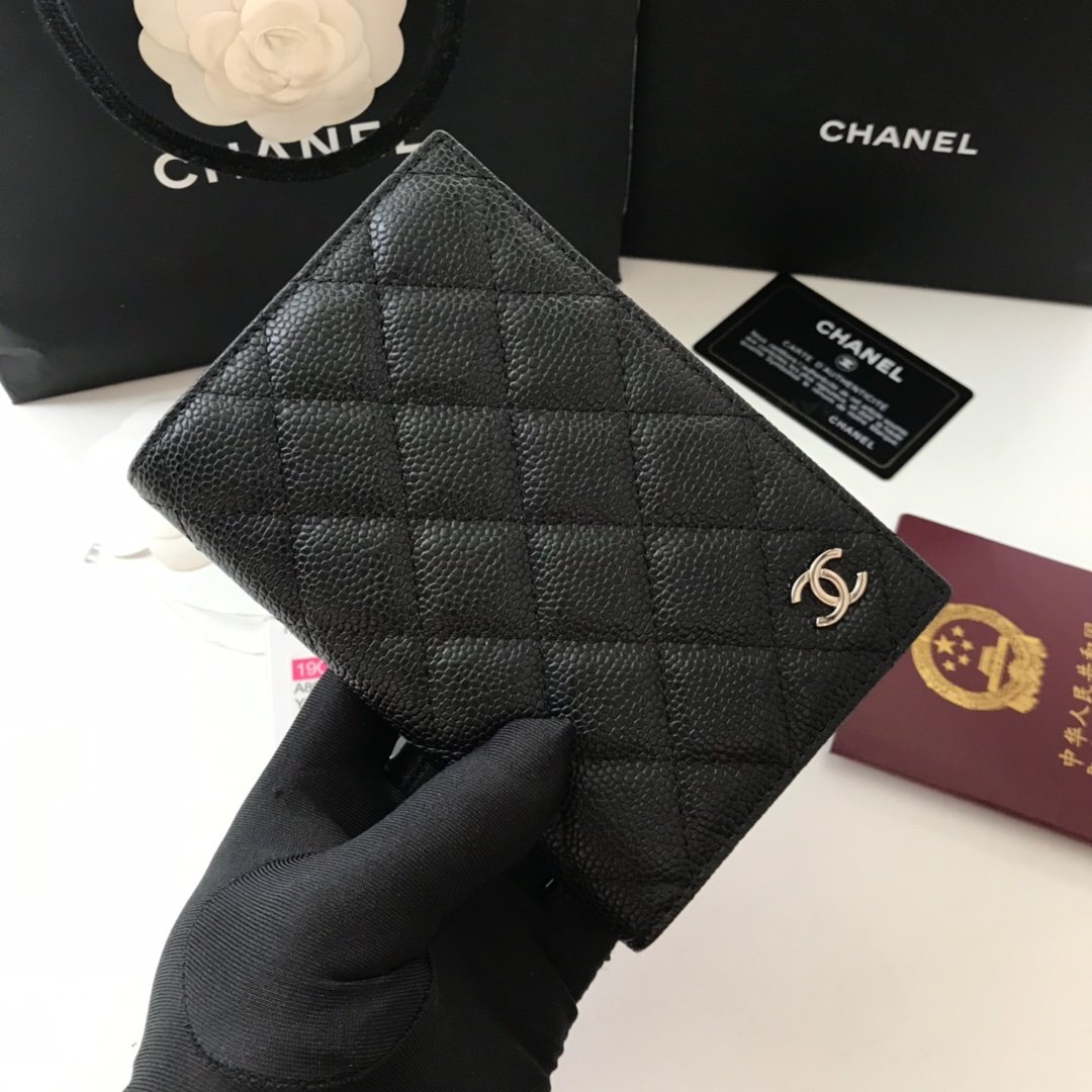 Replica Chanel Classic Passport Holder Features Grained Calfskin Silver-Tone Metal