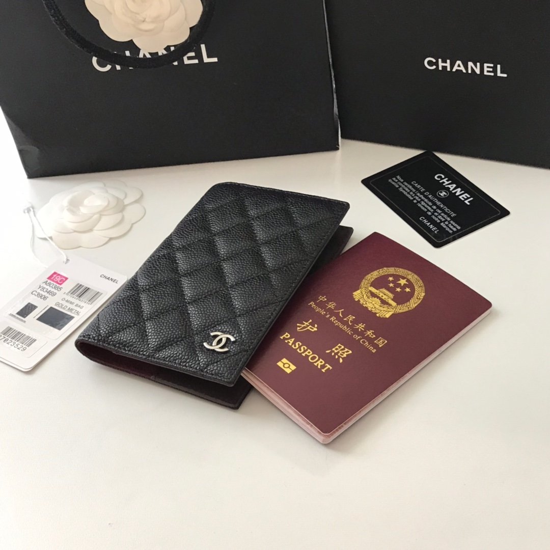 Replica Chanel Classic Passport Holder Features Grained Calfskin Silver-Tone Metal