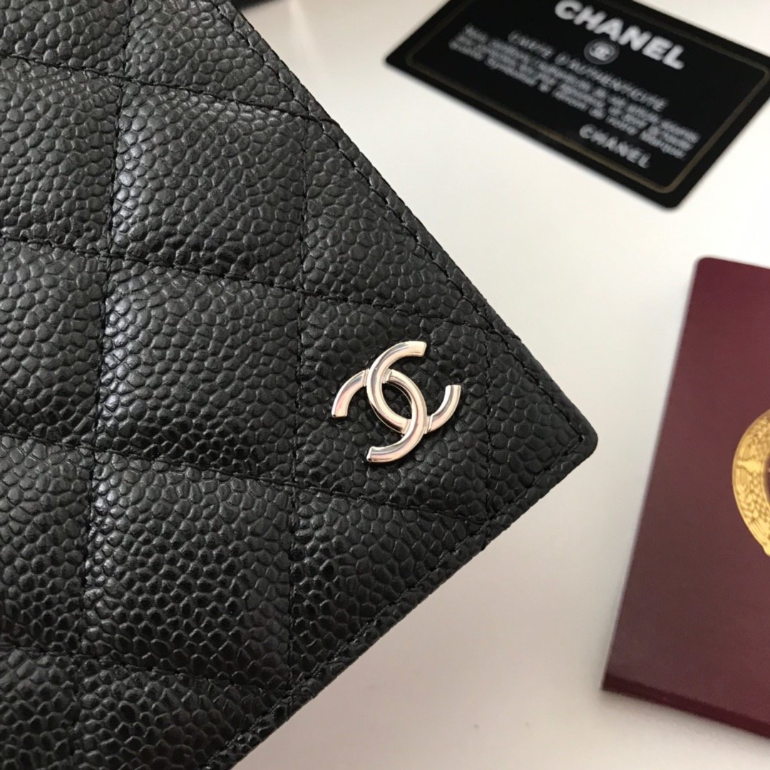 Replica Chanel Classic Passport Holder Features Grained Calfskin Silver-Tone Metal