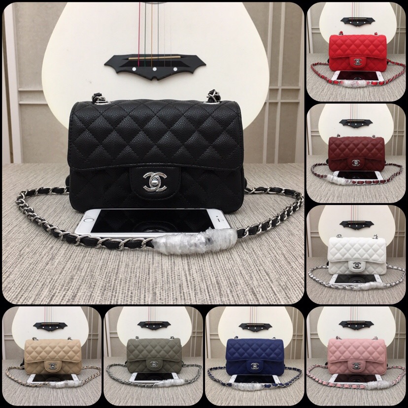 Replica Chanel Classics Handbag Grained Calfskin Silver Tone Metal 8 Colors