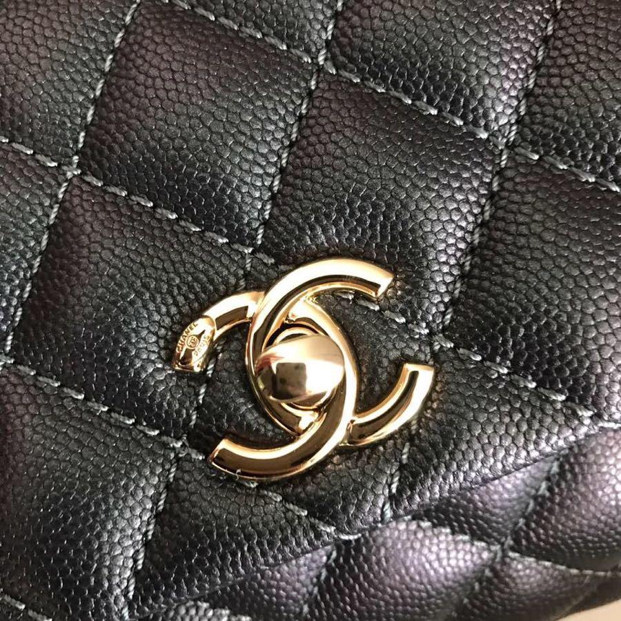 Replica Chanel CoCo Flap Bag With Top Handle Grained Calfskin Gold-Tone Metal Black