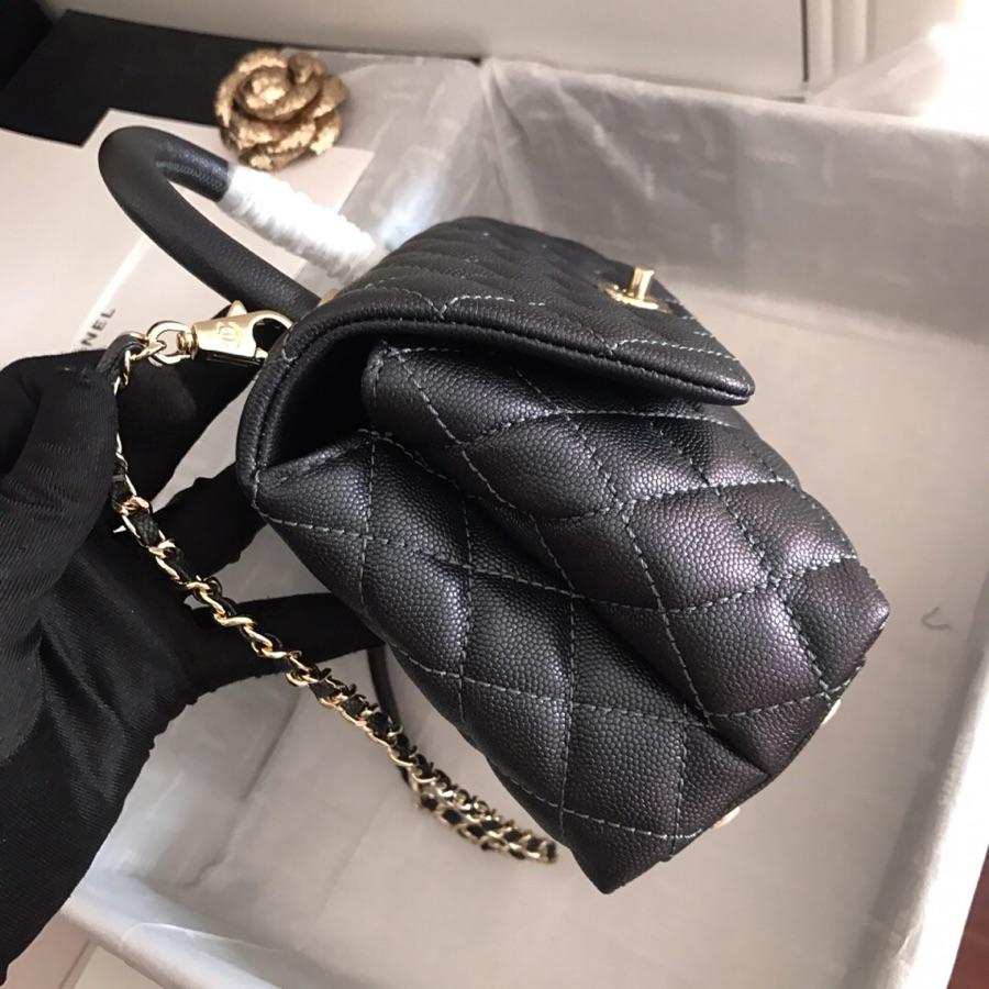 Replica Chanel CoCo Flap Bag With Top Handle Grained Calfskin Gold-Tone Metal Black