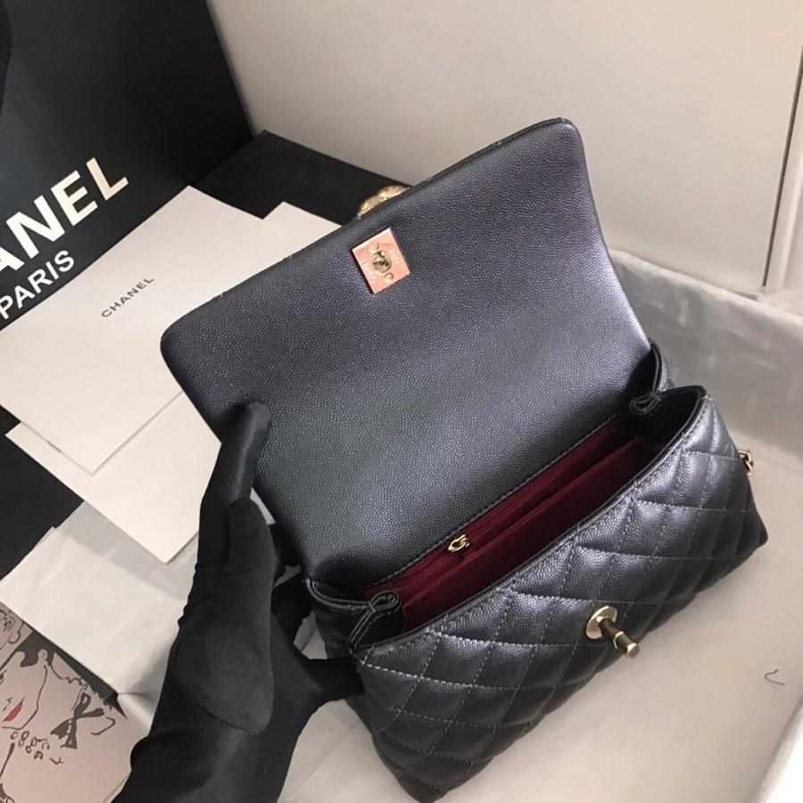 Replica Chanel CoCo Flap Bag With Top Handle Grained Calfskin Gold-Tone Metal Black