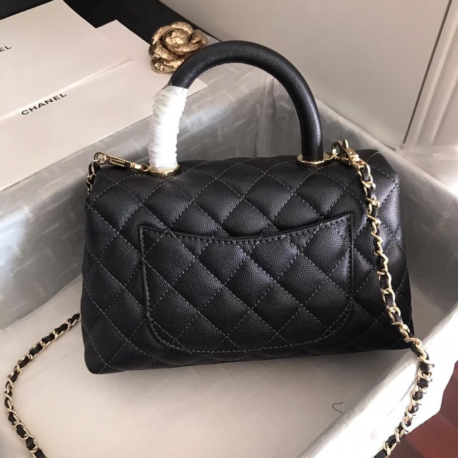 Replica Chanel CoCo Flap Bag With Top Handle Grained Calfskin Gold-Tone Metal Black