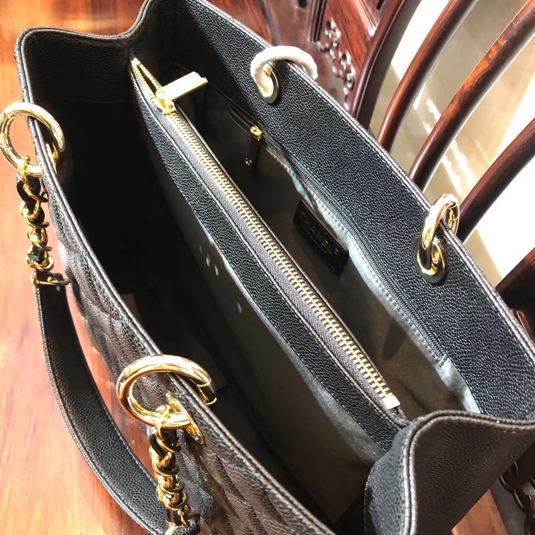 Replica Chanel Large Shopping Bag Haas Grained Calfskin Gold-Tone Metal A20995