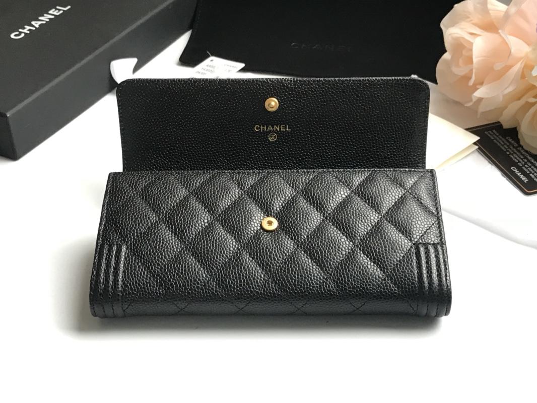 Replica Chanel Long Flap Wallet Grained Calfskin Gold-Tone Metal