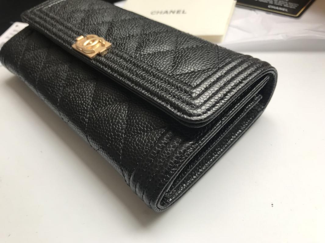 Replica Chanel Long Flap Wallet Grained Calfskin Gold-Tone Metal