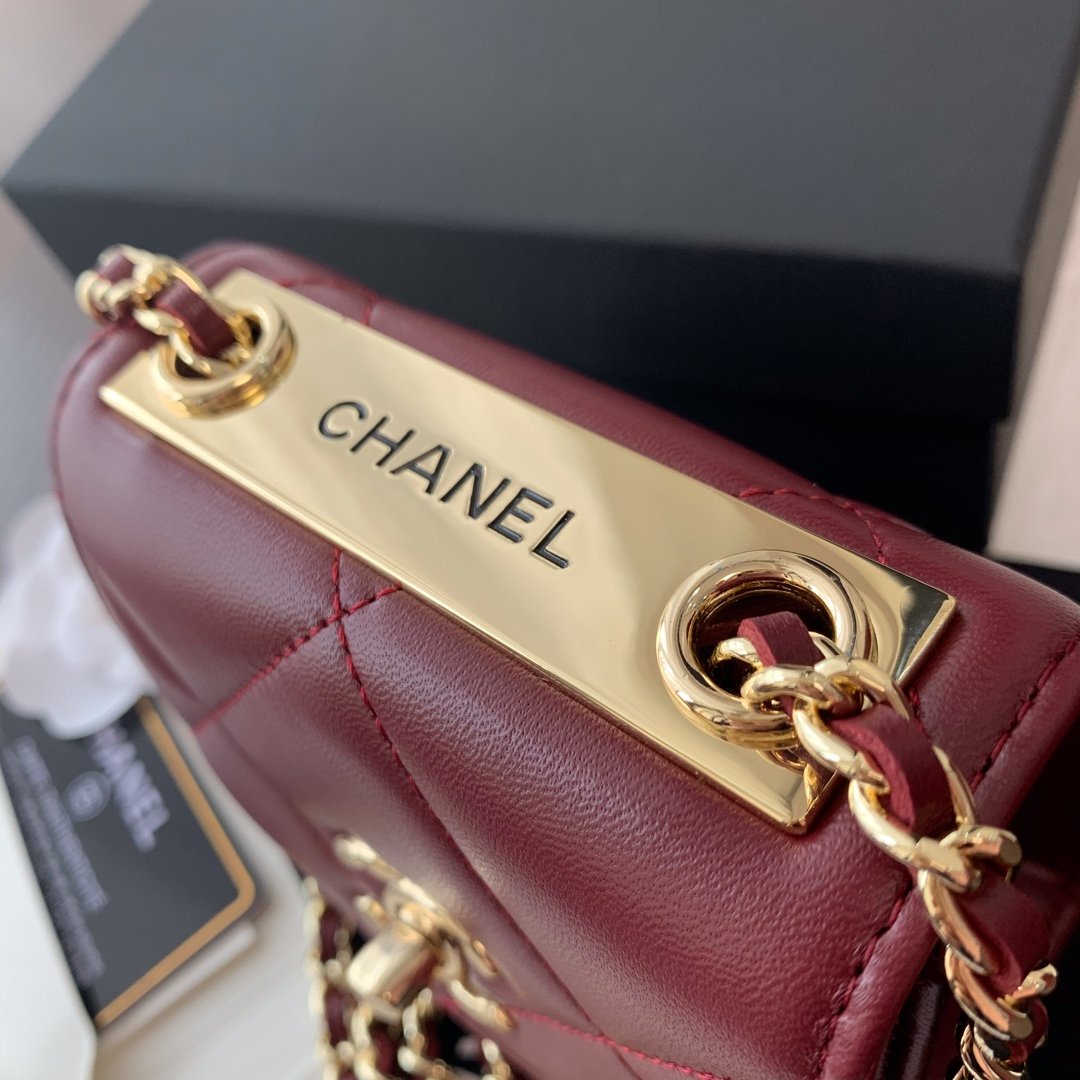 Replica Chanel Ohanel Trendy Mini Wallet on Chain Lambskin Gold-Tone Metal Dark Red