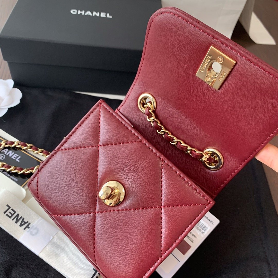 Replica Chanel Ohanel Trendy Mini Wallet on Chain Lambskin Gold-Tone Metal Dark Red