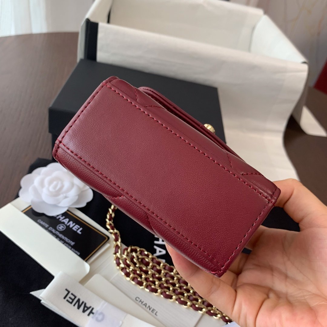 Replica Chanel Ohanel Trendy Mini Wallet on Chain Lambskin Gold-Tone Metal Dark Red