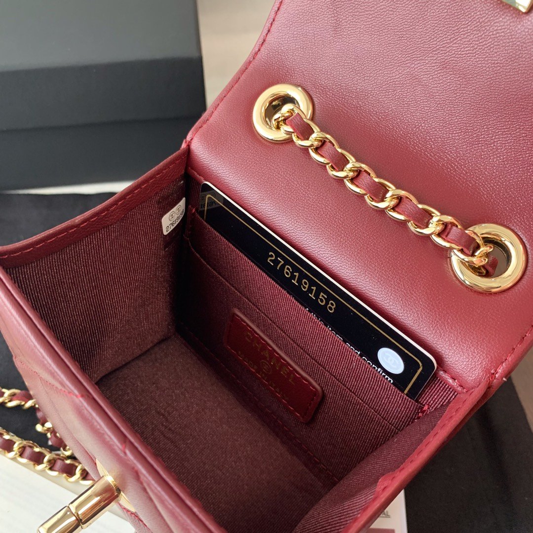 Replica Chanel Ohanel Trendy Mini Wallet on Chain Lambskin Gold-Tone Metal Dark Red