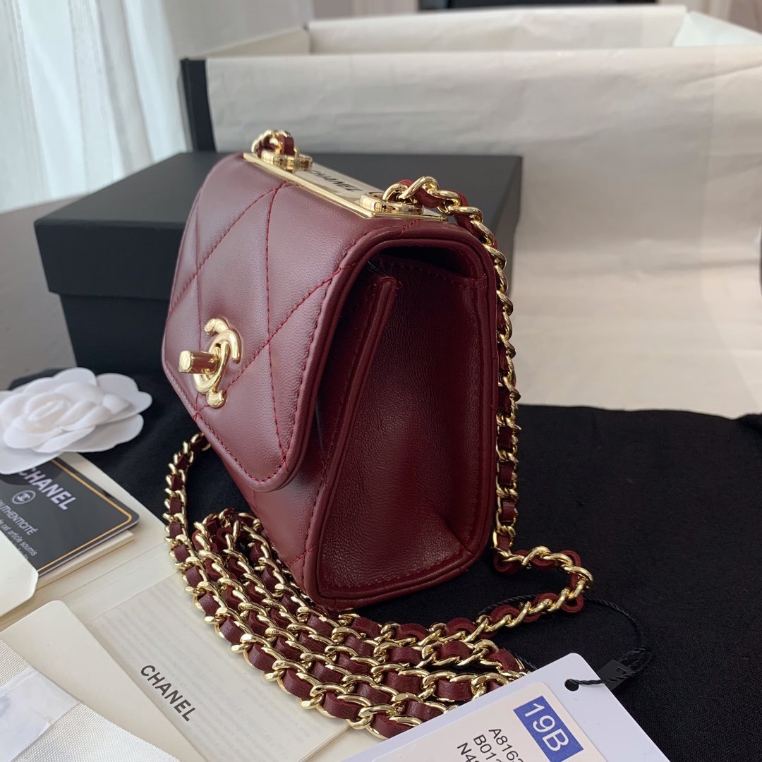 Replica Chanel Ohanel Trendy Mini Wallet on Chain Lambskin Gold-Tone Metal Dark Red