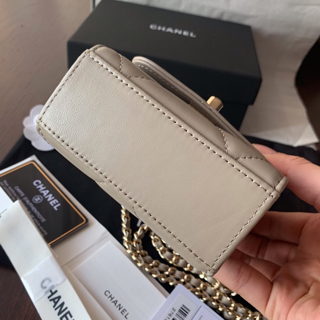 Replica Chanel Ohanel Trendy Mini Wallet on Chain Lambskin Gold-Tone Metal Khaki