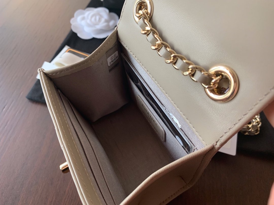 Replica Chanel Ohanel Trendy Mini Wallet on Chain Lambskin Gold-Tone Metal Khaki