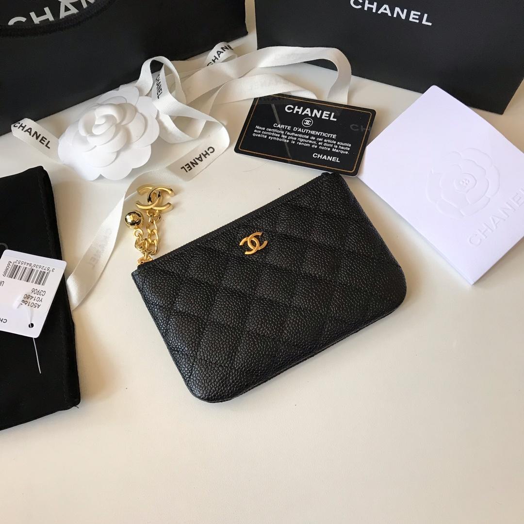 Replica Chanel Women Coin Purse Wallet Grained Calfskin Gold-Tone Metal