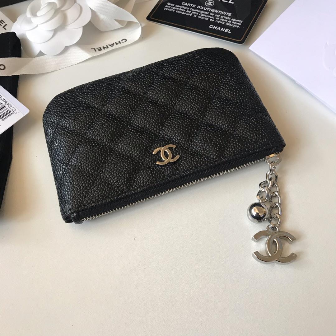 Replica Chanel Women Coin Purse Wallet Grained Calfskin Silver-Tone Metal