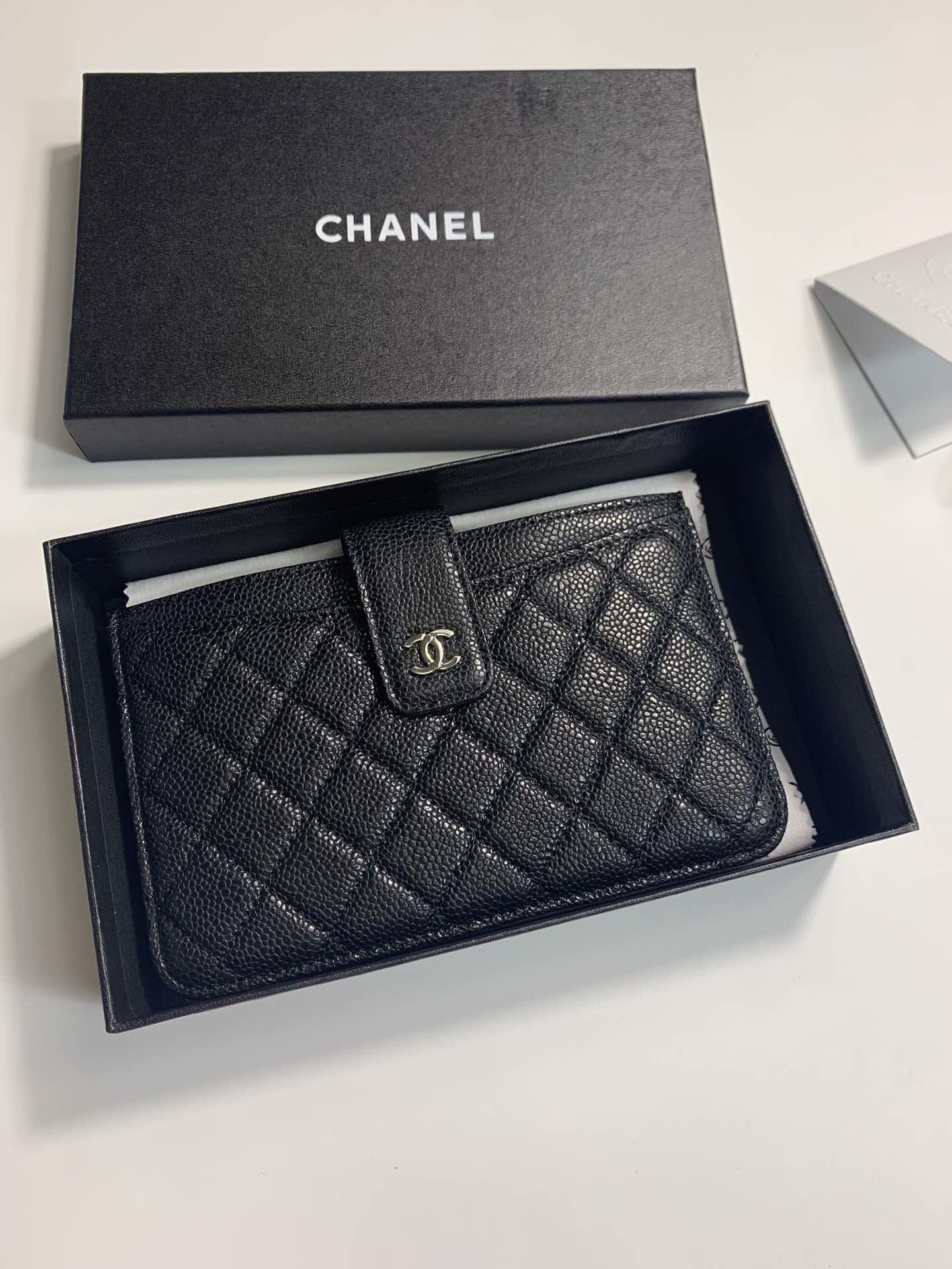 Replica Chanel Women Small Card Bag Grained Calfskin Silver-Tone