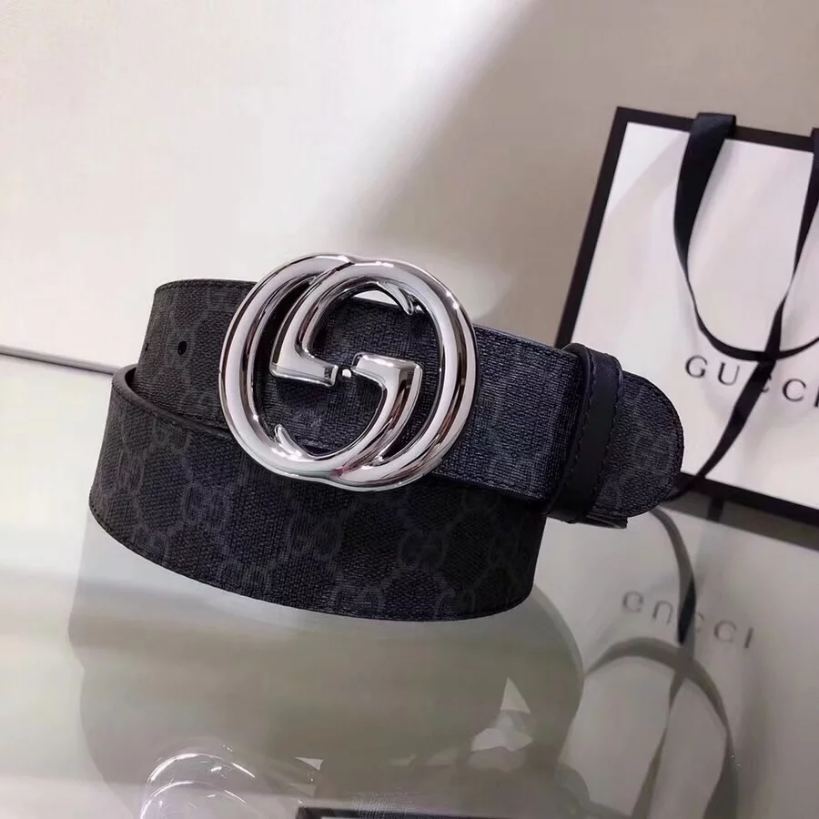 Replica Cheap Gucci Men Leather Black Belt Width 3.8cm With Silver Buckle 058