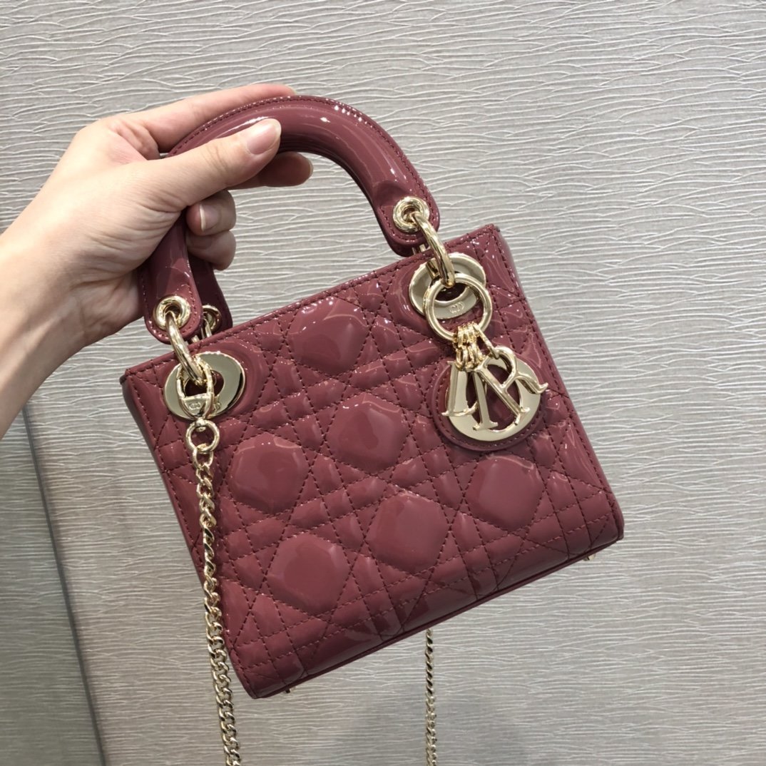 Replica Classic Mini Lady Dior Bag Patent Cannage Calfskin 17cm