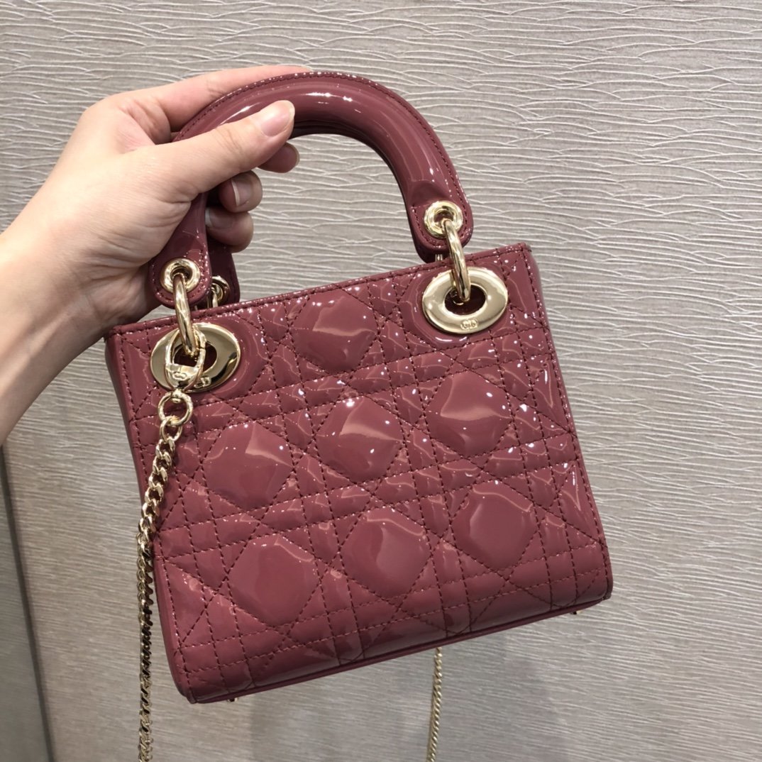 Replica Classic Mini Lady Dior Bag Patent Cannage Calfskin 17cm